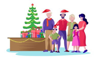 aile Noel vektör illüstrasyonunu kutluyor