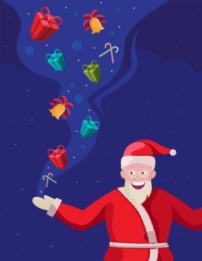 Hediye vektör illüstrasyonlu Noel Baba