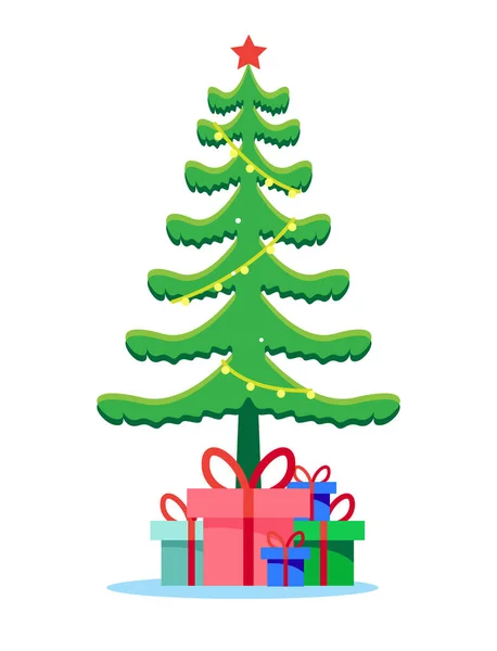 Hediye Vektör Illüstrasyonlu Noel Ağacı — Stok Vektör