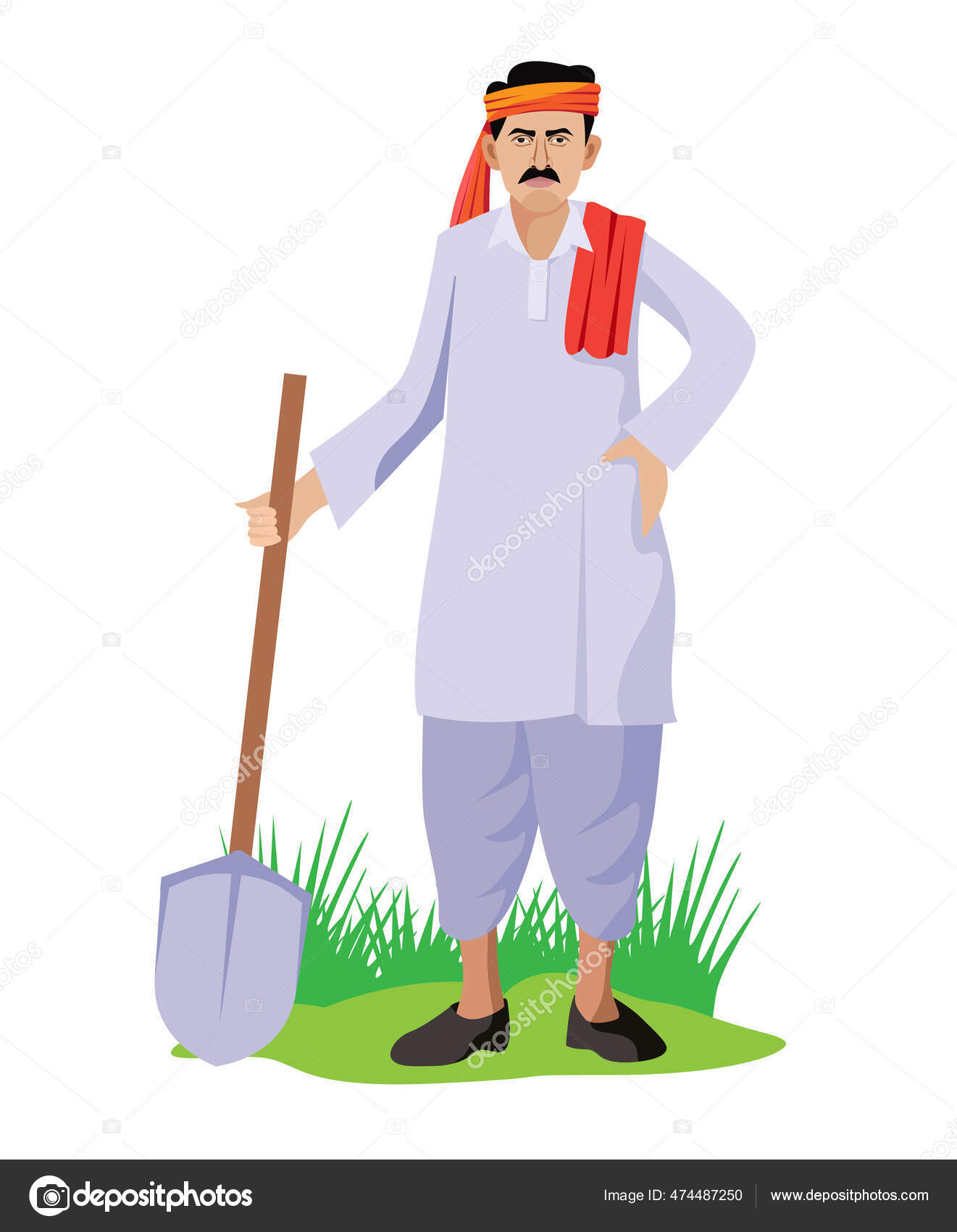 Indian Farmer Standing Shovel Stock Vector Image by © #474487250 Indian Farmer Standing Shovel Stock Vector Image by © #474487250