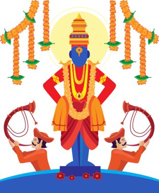 Hint Tanrısı çiçek ve tutari adam illüstrasyonuyla vitthal