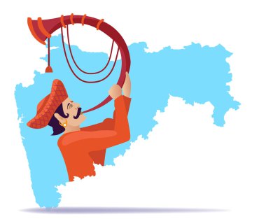 maharashtra Tutari man with map vector illustration clipart