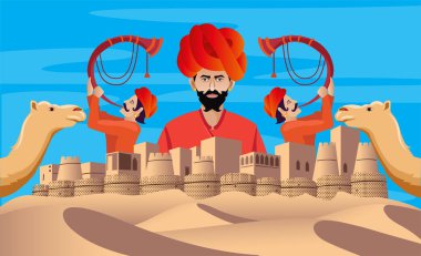 Kültür adamı ve deve kolajı tasarım vektörü illüstrasyonuna sahip rajasthan kalesi
