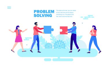 Yapboz ve tartışma vektörü illüstrasyonu ile takım çözme sorunu