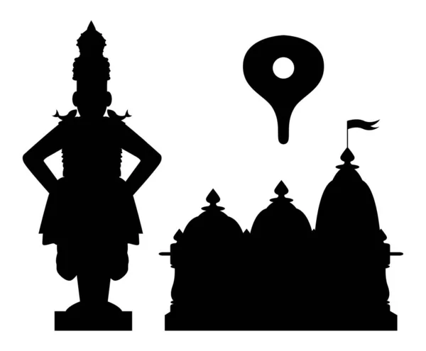 Silhouette Indian God Vitthal Pandurang Temple - Stok Vektor