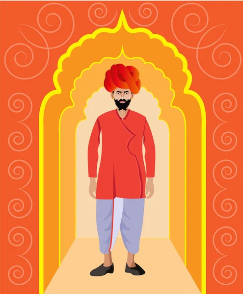 Rajasthani Man Standing Decorative Places Vector Illustration — Stock Vector