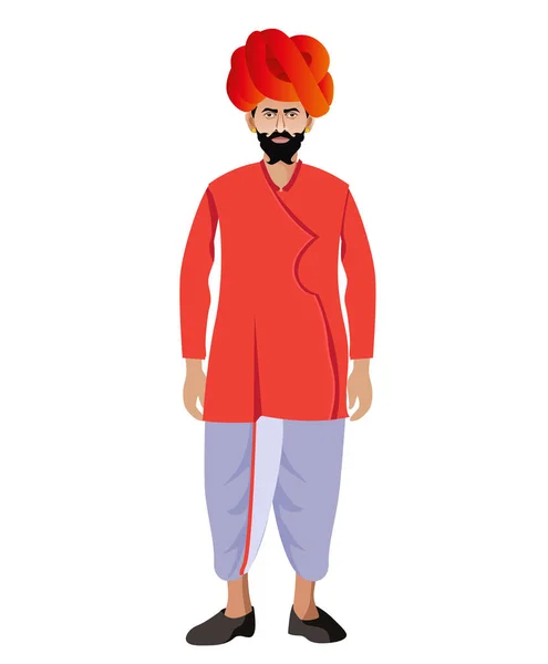 Rajasthani Traditionele Jurk Man Staande Geïsoleerde Vector Illustratie — Stockvector