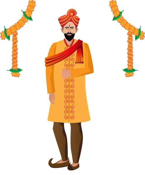 Maharashtrian Hindu Man Standing Wedding Bridegroom Vector Illustration — Stock Vector