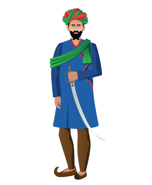 Rajasthani Real Hombre Pie Vector Aislado Ilustración — Archivo Imágenes Vectoriales