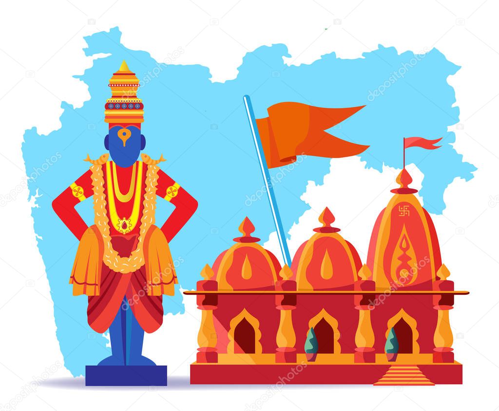 indian god vitthall - pandurang with temple and maharastra map