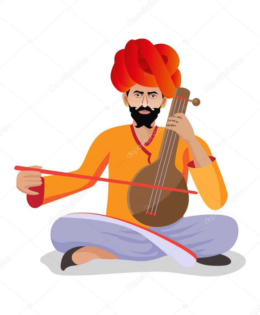 cultural rajasthani folk musician playing music instrument vector illustration