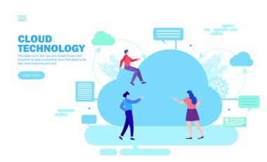 Ekip bulut teknolojisi ve etkileşim vektörü illüstrasyonu hakkında konuşuyor