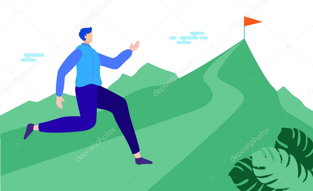 man running towards target on mountain vector illustration
