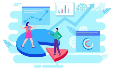 Pasta grafiği ve büyüme tartışması düz vektör çizimi