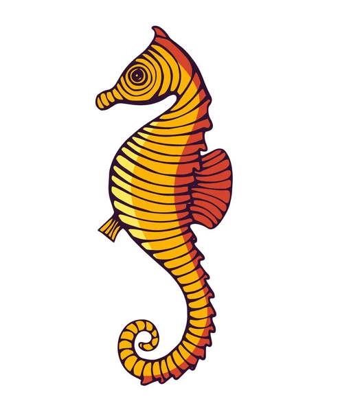 Gambar Gambar Tangan Vintage Garis Seni Seahorse Terukir Ilustrasi Vektor - Stok Vektor