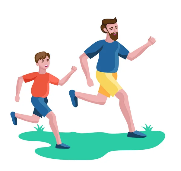 父と息子のランニングやジョギングのベクトルイラスト — ストックベクタ