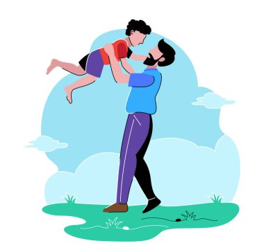 Baba küçük oğlunu taşıyıcı illüstrasyon kaldırıyor