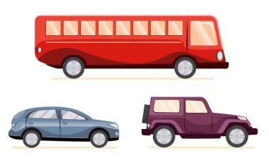 farklı ulaşım araçları koleksiyon vektör illüstrasyonu
