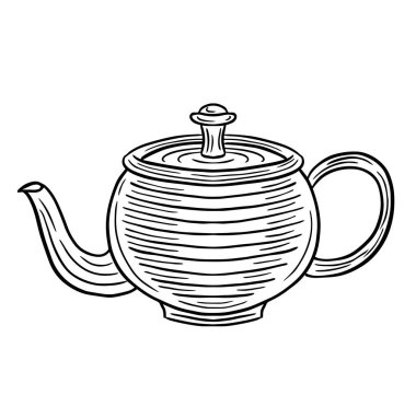 çaydanlık el oymalı çizim vektör illüstrasyonu