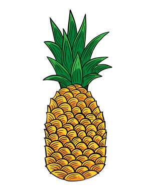 Ananas meyveli el oymalı çizim vektör illüstrasyonuName