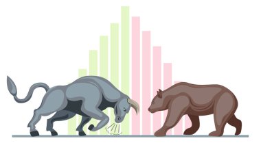 Boğa ve ayı birbirlerinin önünde duruyorlar, borsa konsept vektör çizimi