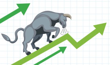 Boğa vektör illüstrasyonuyla borsa büyümesi