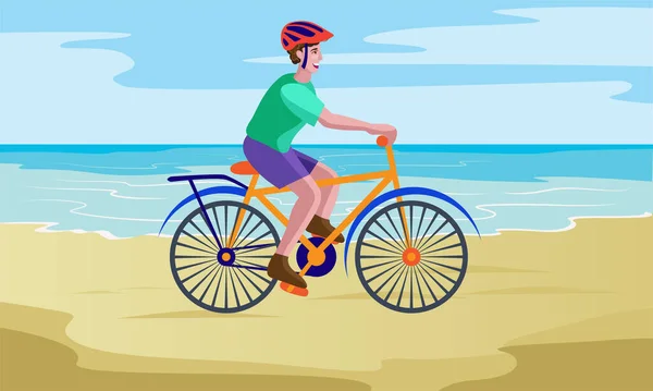 Pojke Cykling Vid Stranden Vektor Illustration — Stock vektor