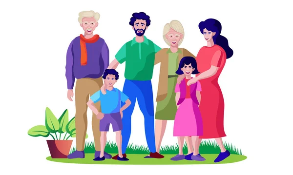 Familienstand Vater Mutter Und Kinder Mit Großeltern Vektor Illustration — Stockvektor