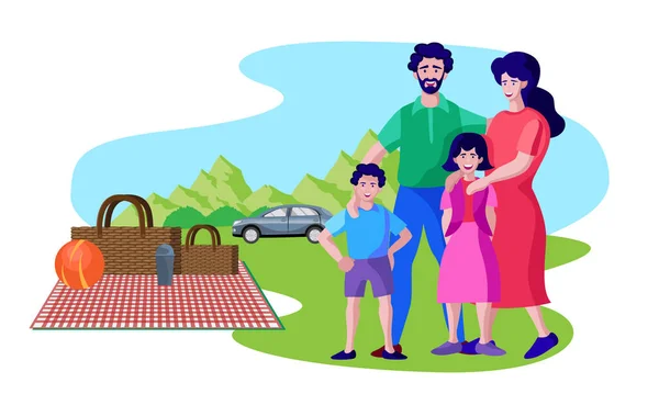 Familie Auf Dem Land Picknick Familie Freien Vektor Illustration — Stockvektor