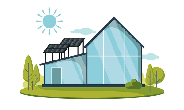 Modernes Haus Mit Solarenergie Panel Vektor Illustration — Stockvektor
