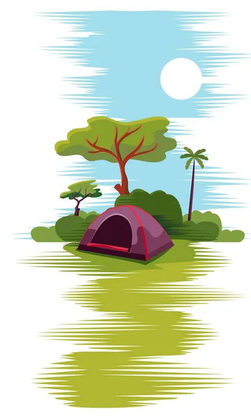 Hiker Camping Tent Wild Vector Illustration — Stock Vector