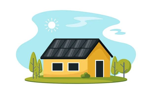 Eco Sonnenkollektor Haus Isoliert Vektor Illustration — Stockvektor