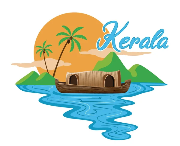 Gambar Vektor Perahu Rumah Tangga Kerala India - Stok Vektor