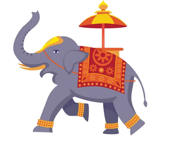 Индийский Украшенный Слон Векторным Зонтиком — стоковый вектор