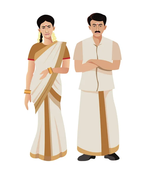 Kerala Vestido Tradicional Hombre Mujer Vector — Archivo Imágenes Vectoriales