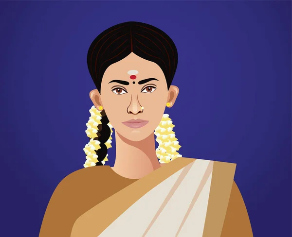 Южноиндийская Женщина Закрывает Векторную Иллюстрацию — стоковый вектор