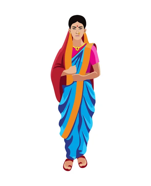 Maháráštra Hinduistické Ženy Tradiční Saree Vektorové Ilustrace — Stockový vektor