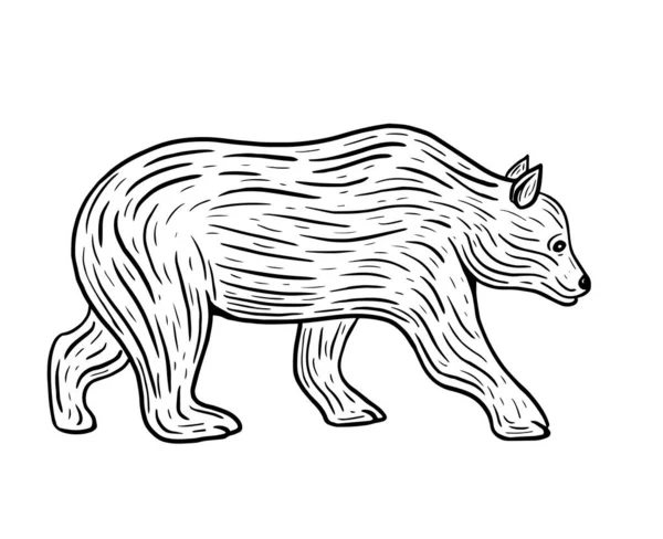 Orso Disegnato Mano Camminare Isolato Vettoriale Illustrazione — Vettoriale Stock