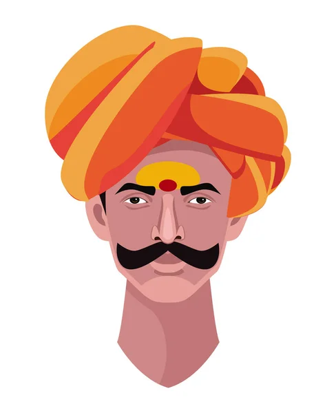 Uomo Indiano Con Turbante Baffi Vettoriale Illustrazione — Vettoriale Stock