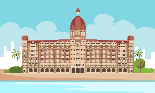 Taj Mahal Hotel Budynek Mumbaj Widokiem Morze Wektor Ilustracji — Wektor stockowy