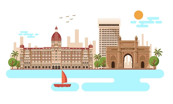 Gateway India Taj Mahal Hotel Mumbai Illustrazione Vettoriale — Vettoriale Stock