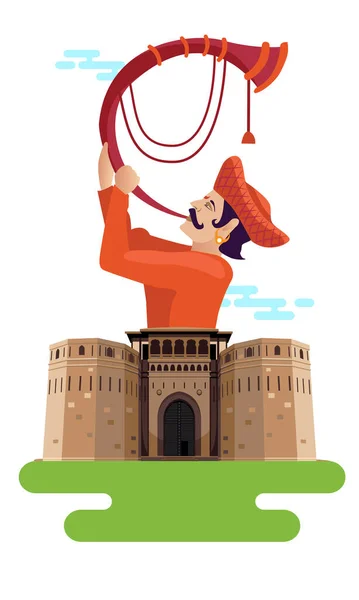 Shaniwar Wada Pune Pevnost Tutari Man Vektorové Ilustrace — Stockový vektor