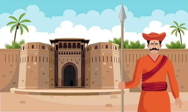 Shaniwar Wada Pune Con Maratha Guerreros Mavala Ilustración Vector Guardia — Archivo Imágenes Vectoriales