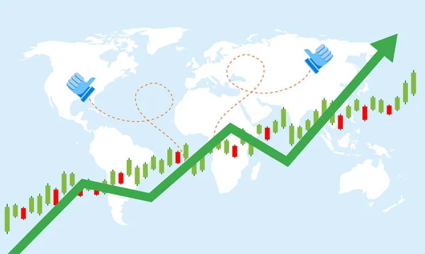 Crescimento Mercado Ações Com Ilustração Vetorial Mapa Mundial — Vetor de Stock