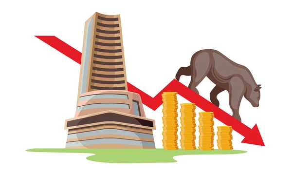 Bombay Bolsa Urso Mercado Queda Vetor Ilustração — Vetor de Stock