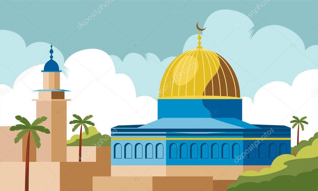 al aqsa mosque jerusalem vector illustration