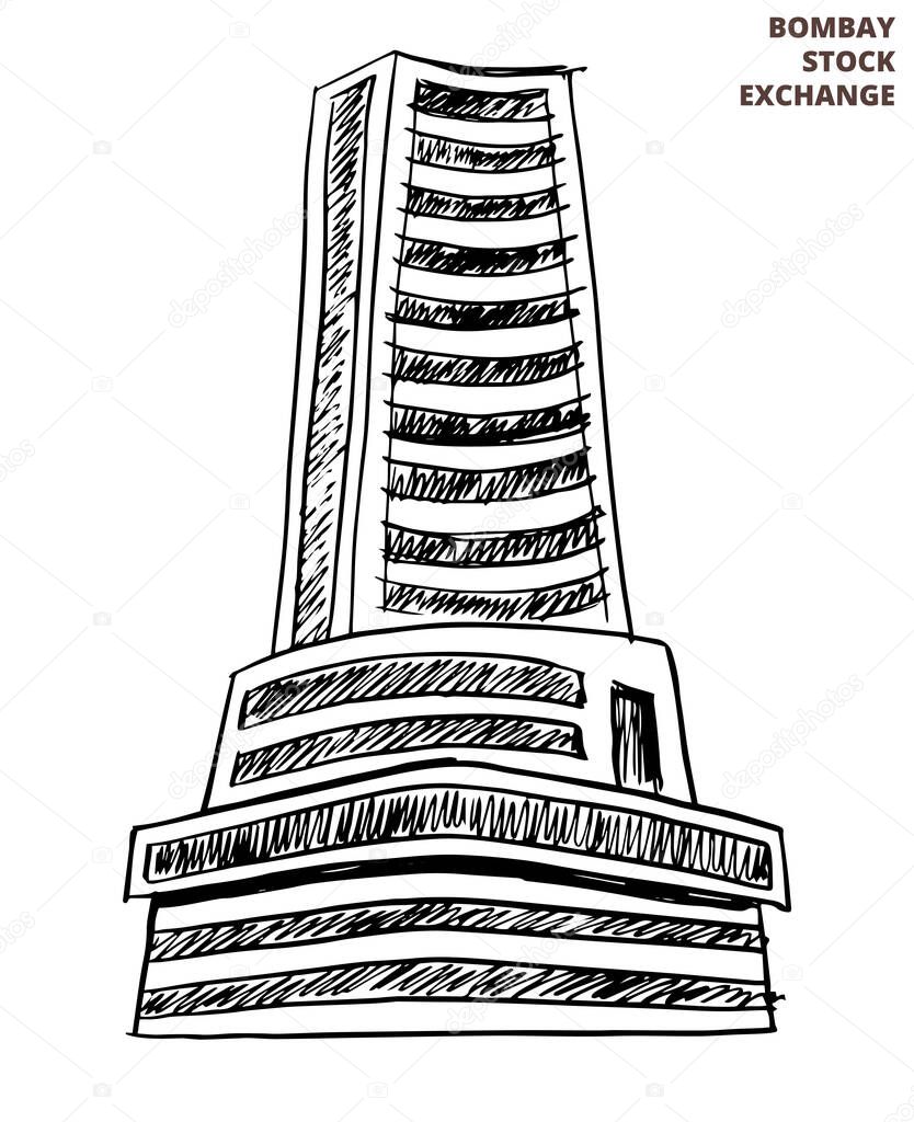 bombay stock exchange , BSE building hand drawing , mumbai India vector illustration