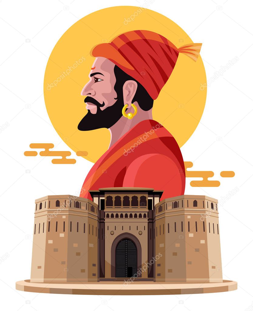 Shivaji maharaj and shaniwar wada fort maharashtra vector illustration