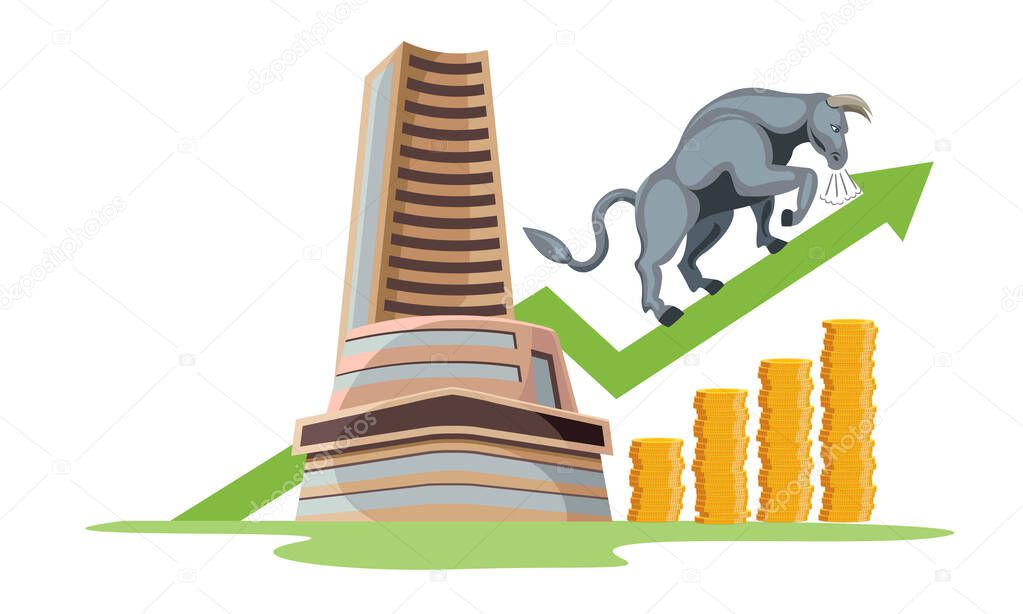 bombay stock exchange bull market growth vector illustration