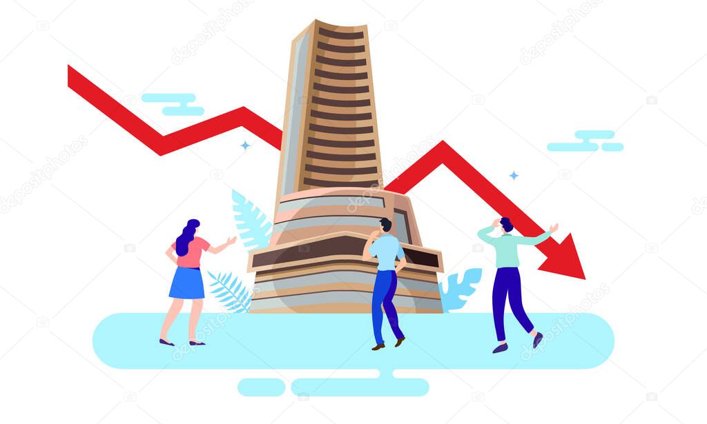 bombay stock exchange fall with worried people vector illustration